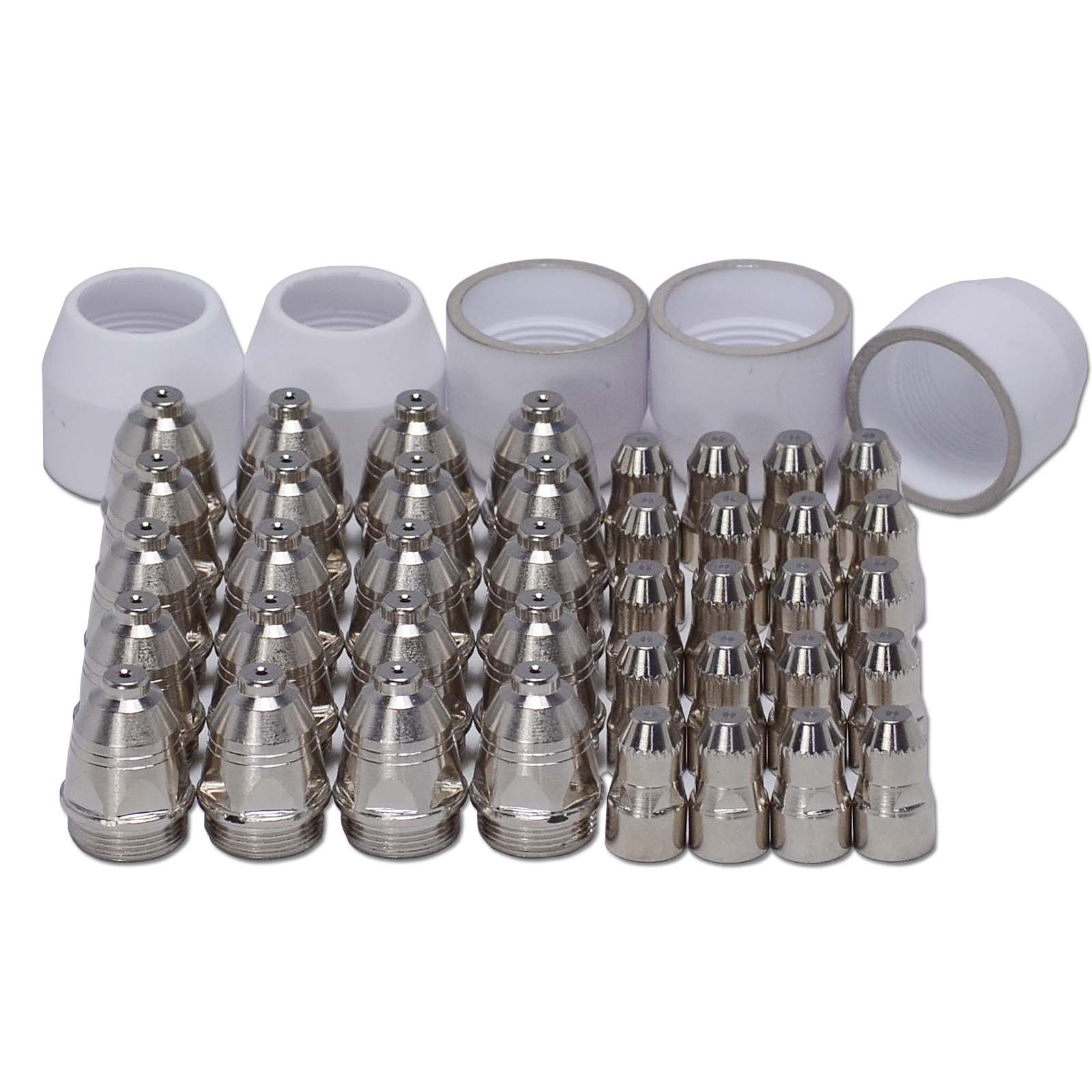 P-80 Plasma Electrode with Hafnium Wire TET02033 & Tip Nozzle 0.059" & 1.5mm 100Amp TET01512 Alumina Nozzle Shroud Ceramic Cup Silver-Gilt TGN02004 Consumables Assort kit 45pcs